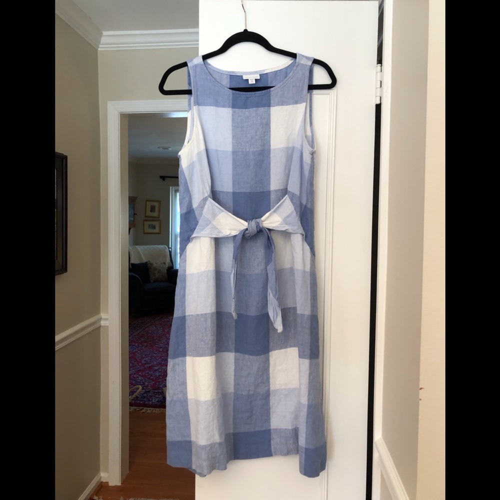 J. Jill Love Linen gingham blue and white dress, Size MP